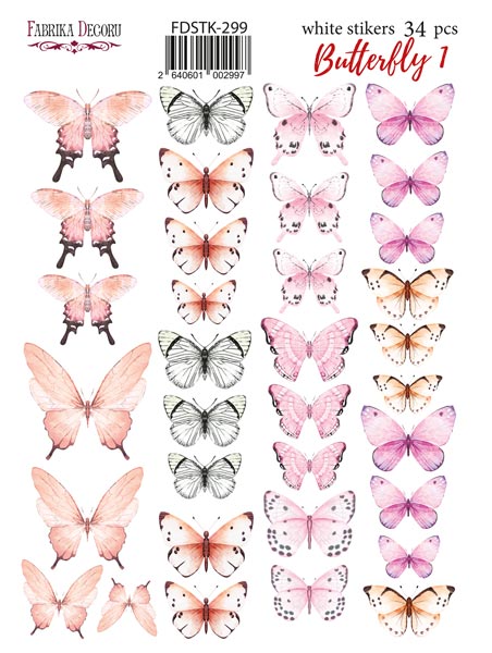 Набір наклейок (стікерів) 34 шт Butterfly #299, Фабрика Декору