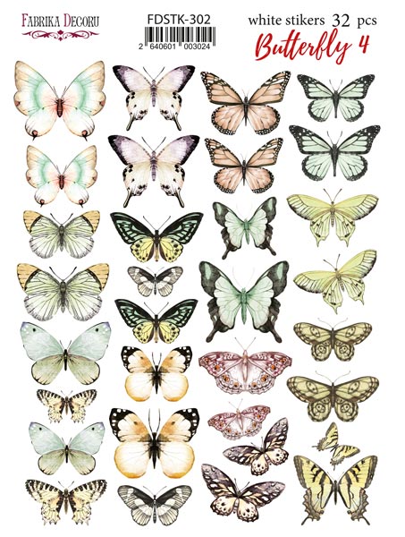 Набор наклеек (стикеров) 32шт Butterfly #302, Фабрика Декора