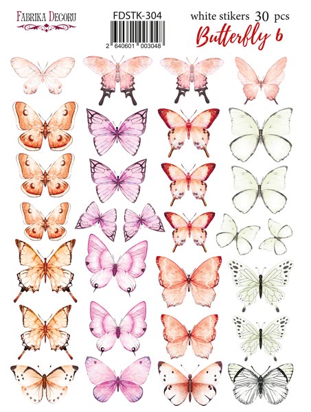 Набір наклейок (стікерів) 30шт Butterfly #304, Фабрика Декору