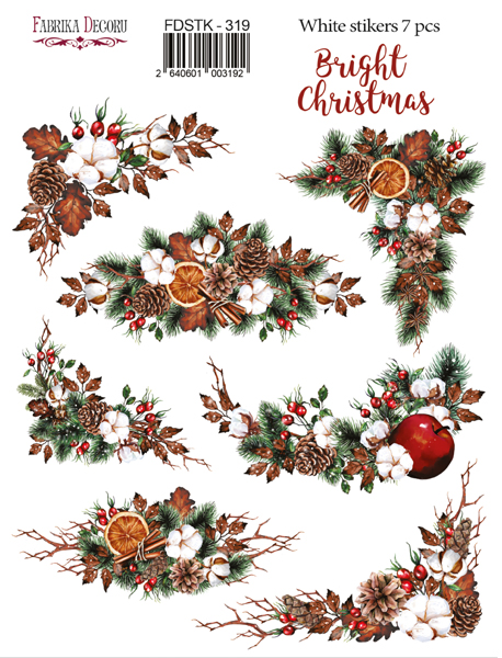 Набір наклейок (стікерів) 7шт Bright Christmas #319, Фабрика Декору