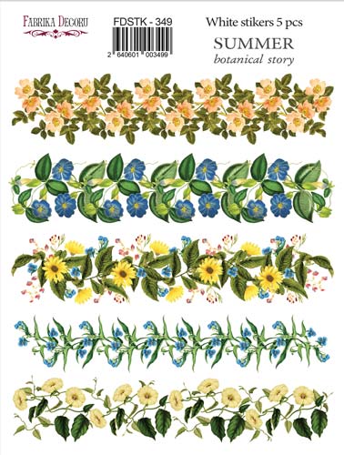 Набір наклейок (стікерів)  5шт Summer Botanical Story #349, Фабрика Декору