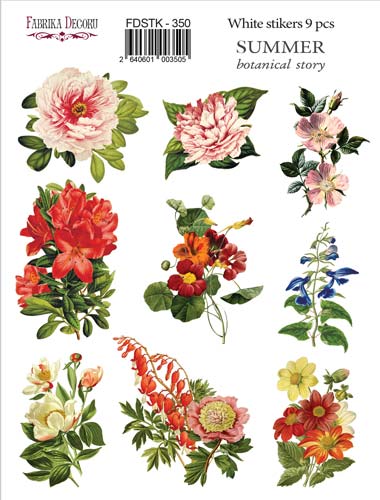Набір наклейок (стікерів)  9шт Summer Botanical Story #350, Фабрика Декору