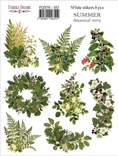 Набір наклейок (стікерів)  8шт Summer Botanical Story #351, Фабрика Декору