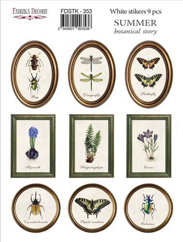 Набір наклейок (стікерів) 9шт Summer Botanical Story #353, Фабрика Декору