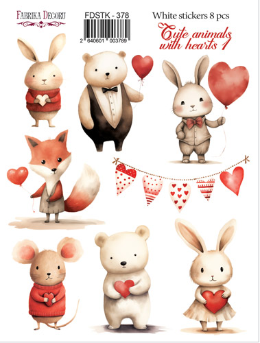 Набір наклейок (стікерів)  Cute animals with hearts 1, #378, Фабрика Декору