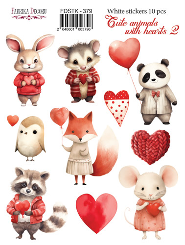 Набір наклейок (стікерів)  Cute animals with hearts 2, #379, Фабрика Декору