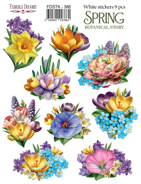 Набір наклейок (стікерів) 9 шт Spring Botanical story #386, Фабрика Декору