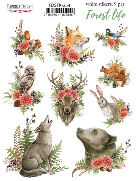 Набір наклейок (стікерів) 9шт Forest life #254, Фабрика Декору