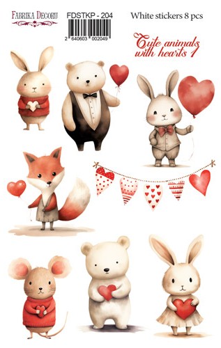 Набір наклейок для планерівCute Animals with Hearts, #204, Фабрика Декору