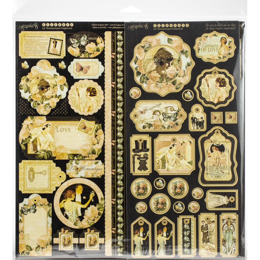 Набор бумаги для скрапбукинга Deluxe Collector's Edition - Le Romantique, 24 листа + наклейки + чипборд, 30х30 см, Graphic 45