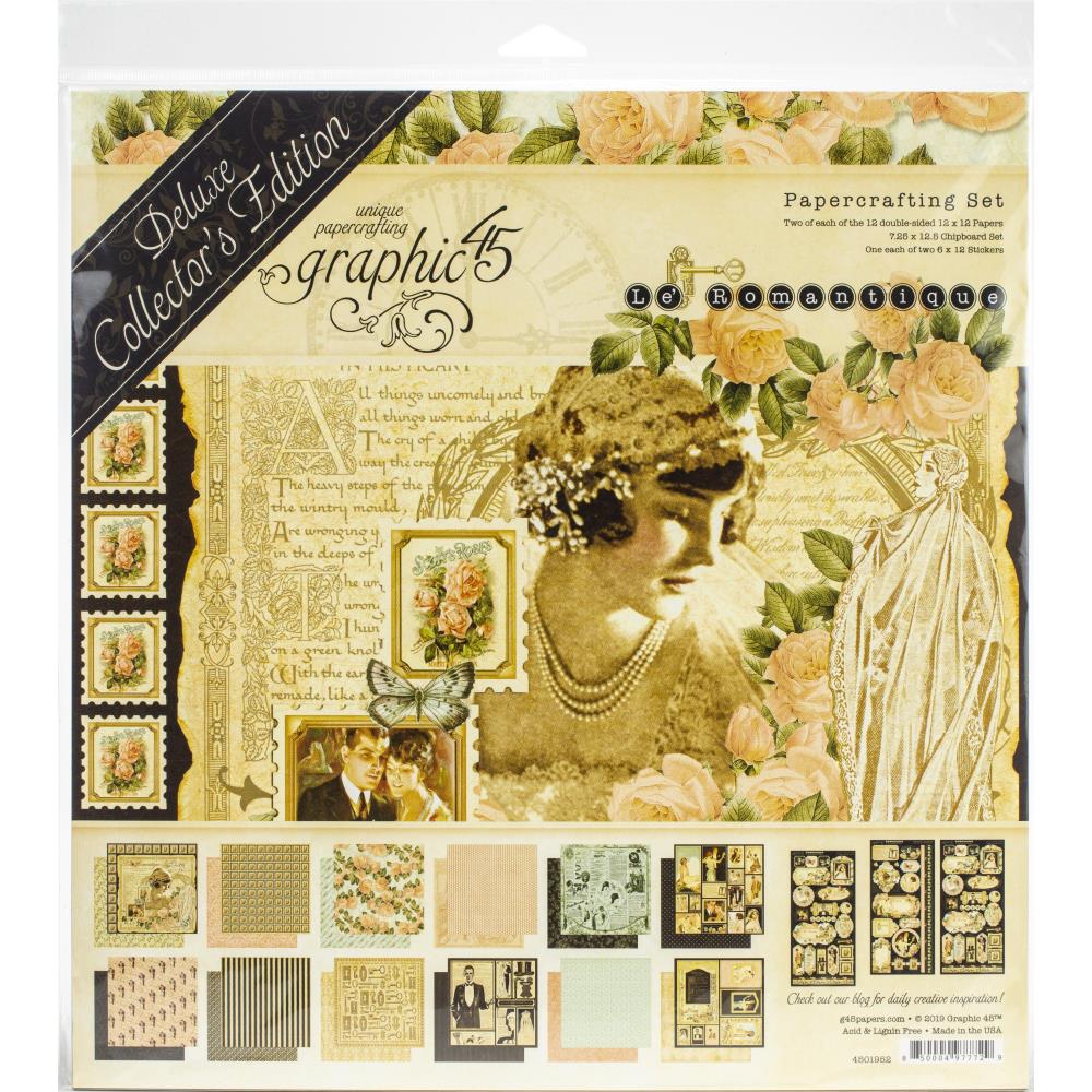 Набор бумаги для скрапбукинга Deluxe Collector's Edition - Le Romantique, 24 листа + наклейки + чипборд, 30х30 см, Graphic 45