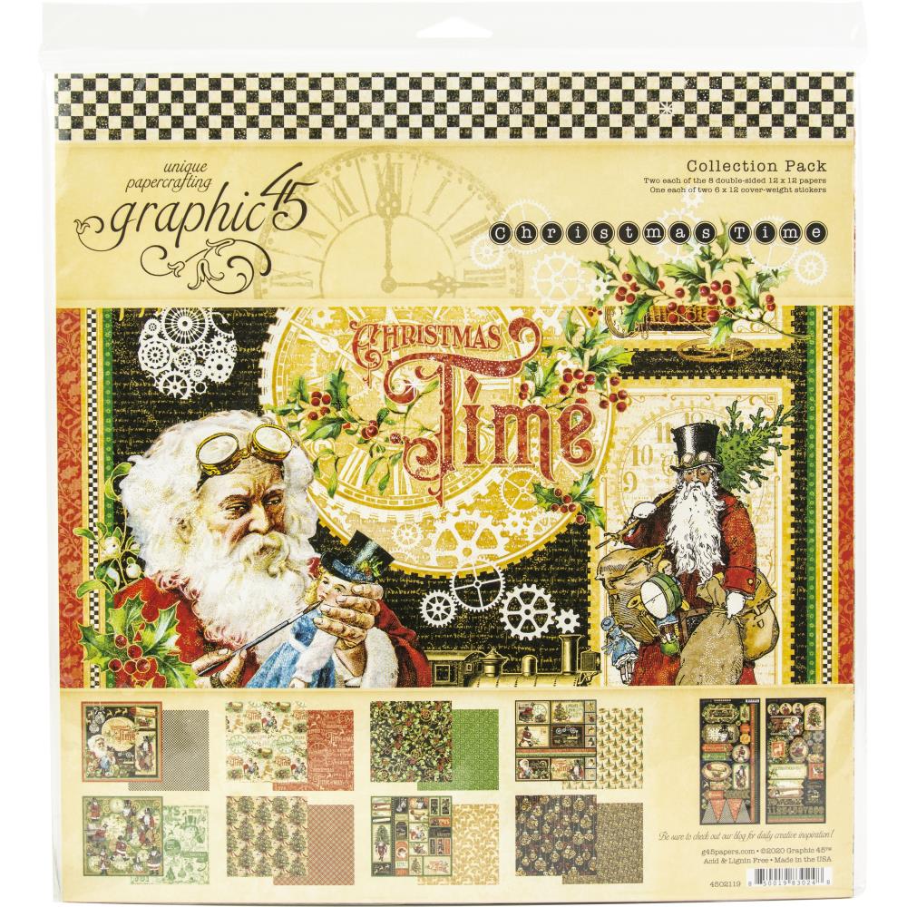 Набор скрапбумаги, Cristmas Time, 30х30 см, 8 листов, 2 листа стикеров, Graphic 45