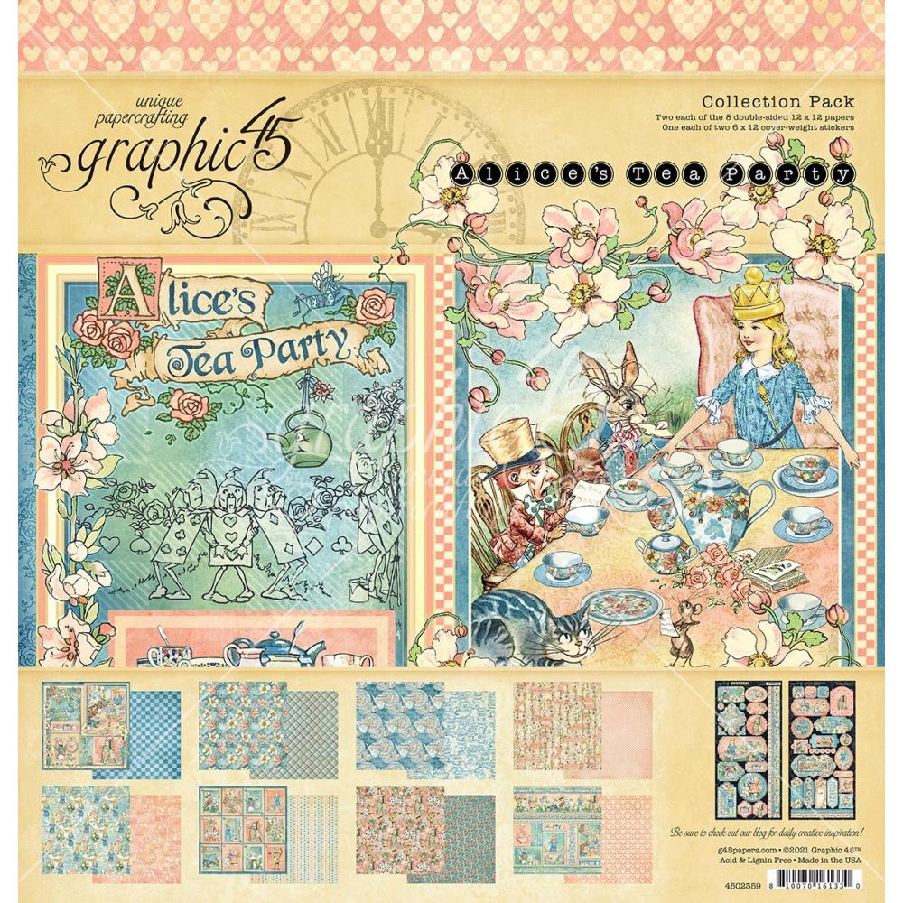 Набор для скрапбукинга Alice's Tea Party, 30.5x30.5 см, 16 листов + 2 листа наклеек, Graphic 45