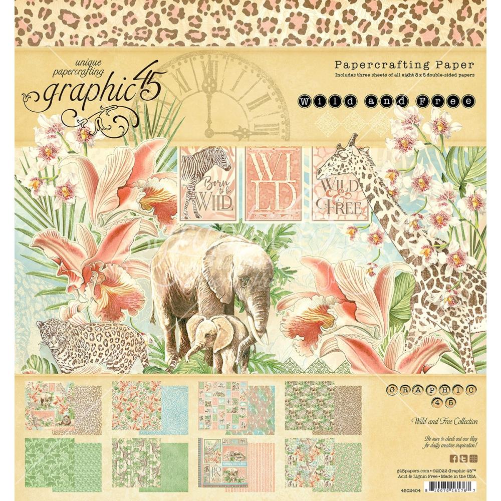 Набір для скрапбукінгу Wild and Free, 20х20 см, 8 аркушів, Graphic 45