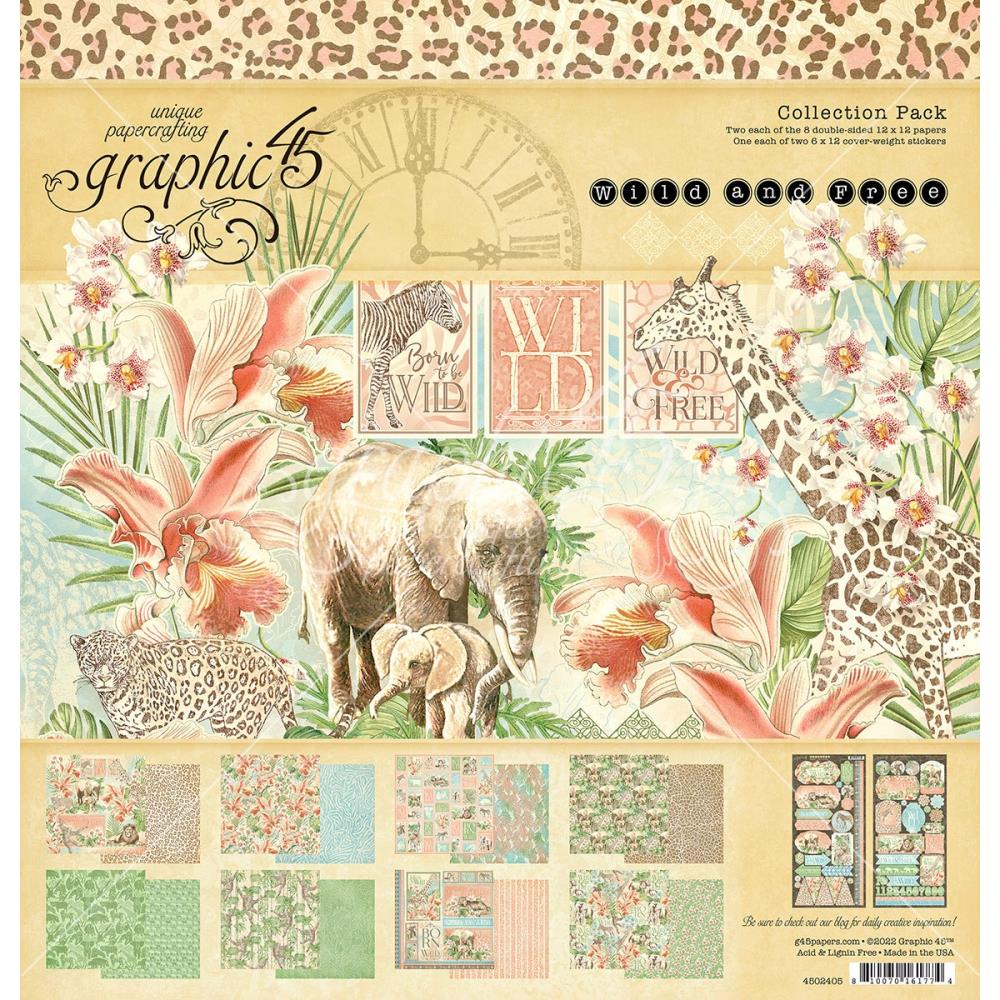 Набір для скрапбукінгу Wild and Free, 30.5x30.5 см, 16 аркушів + 2 аркуші наклейок, Graphic 45