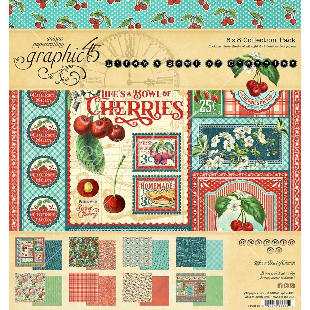 Набір для скрапбукінгу Life's a Bowl of Cherries, 20x20 см, 8 аркушів, Graphic 45