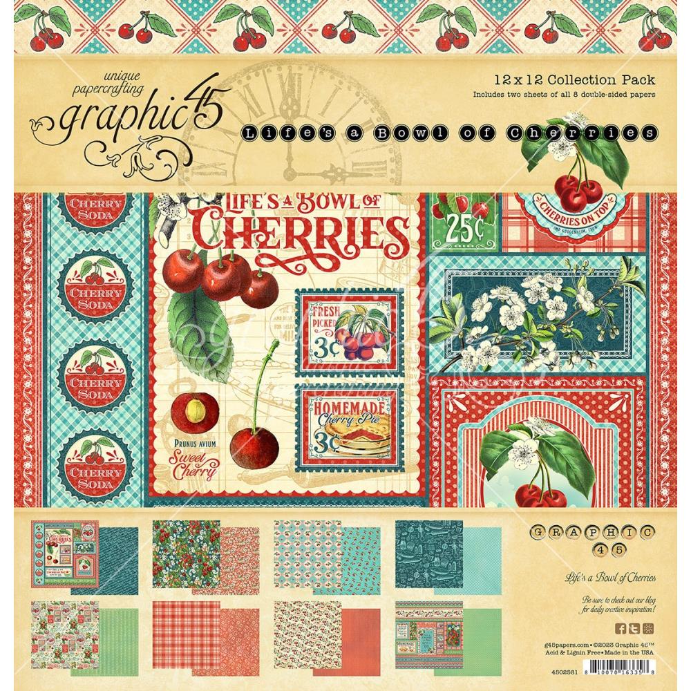 Набір для скрапбукінгу Life's a Bowl of Cherries, 30.5x30.5 см, 8 аркушів, Graphic 45