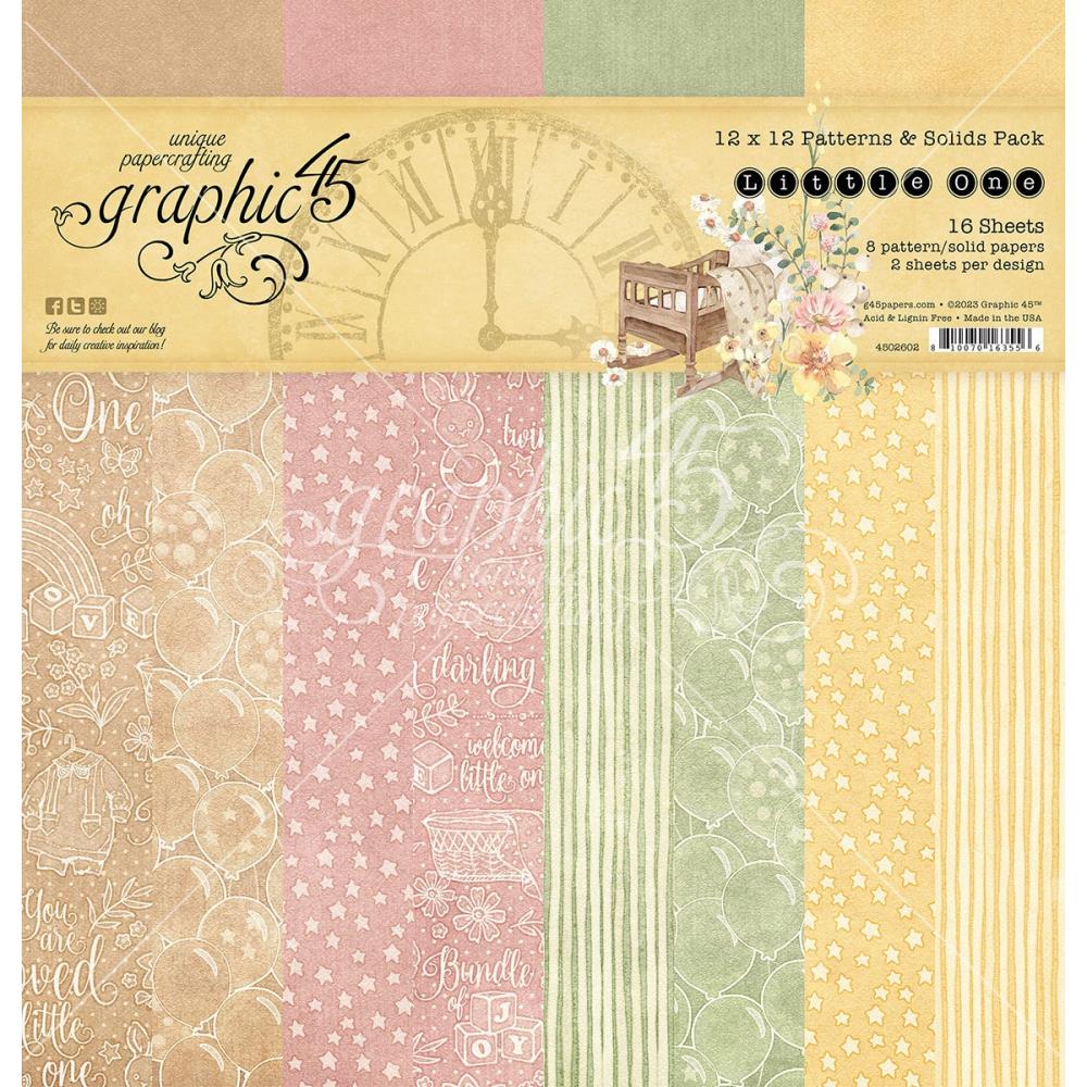 Набір для скрапбукінгу Little One Patterns & Solids, 30.5х30.5 см, 8 аркушів, Graphic 45