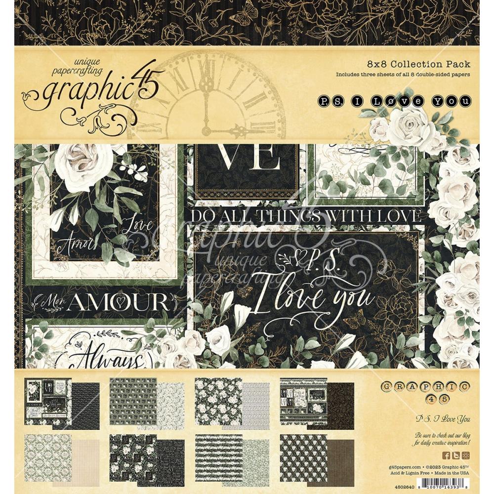 Набір для скрапбукінгу P.S. I Love You, 20x20 см, 8 аркушів, Graphic 45