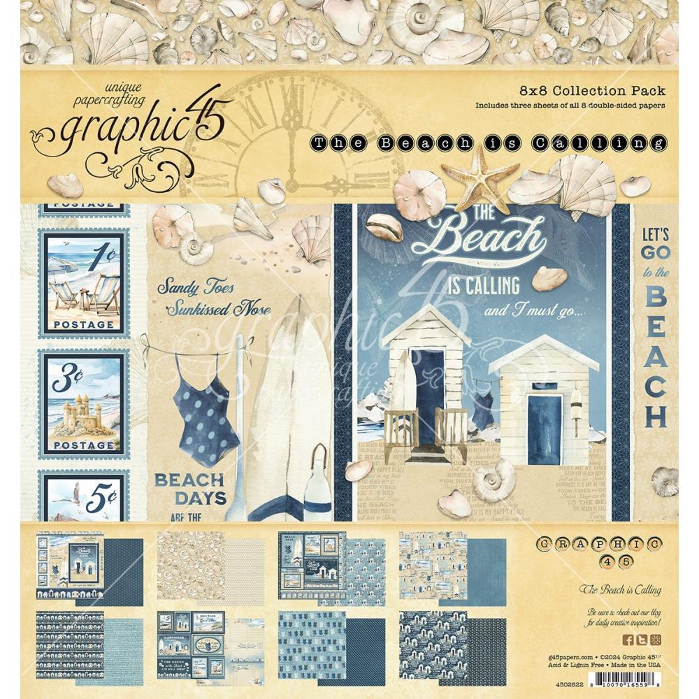 Набір паперу The Beach is Calling, 8 аркушів, 20х20 см Graphic 45