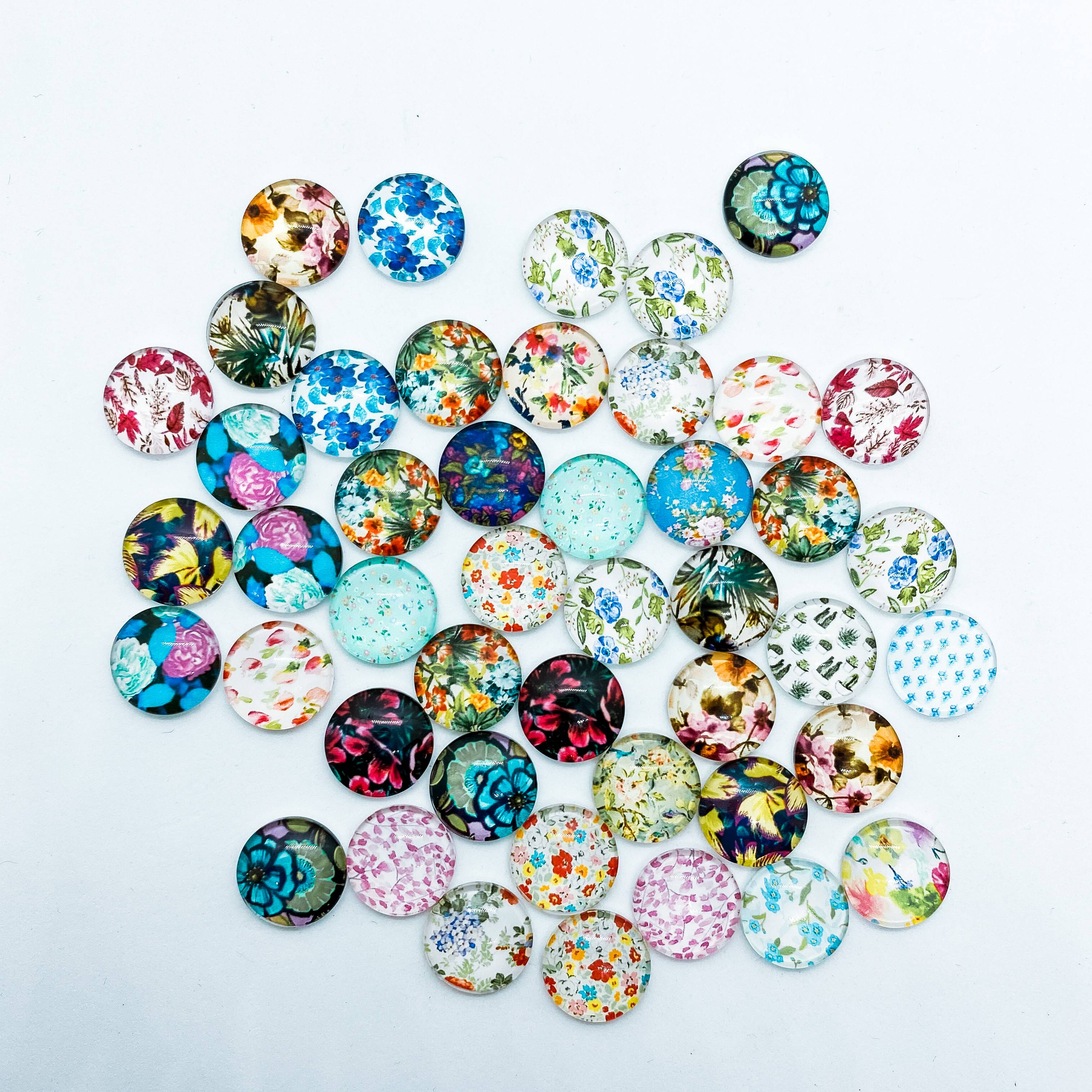 Набор стеклянных кабошонов Цветочное Настроение, 10 шт, размер 15 мм