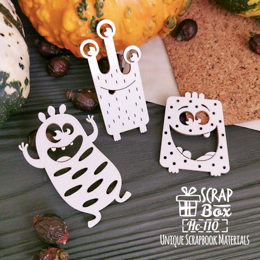 Чіпборд набір монстриков, 38x58мм, Scrapbox