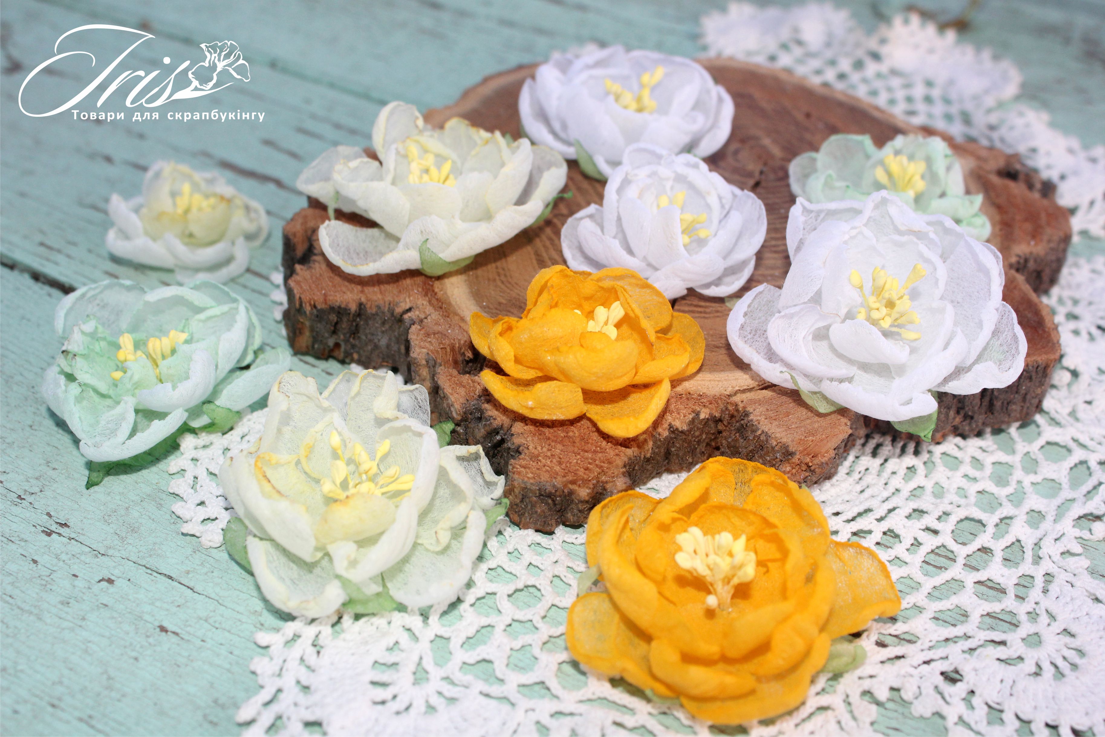 Набір квітів і декору, Royalty flowers Жовто-зелений мікс, 40-50 мм, 10 шт, Iris