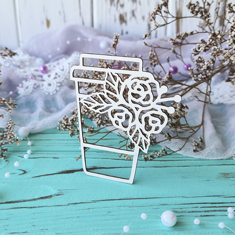 Чипборд, Кофейный стаканчик с розами, 6,5x7,5 см, 1 шт, Lana Odis
