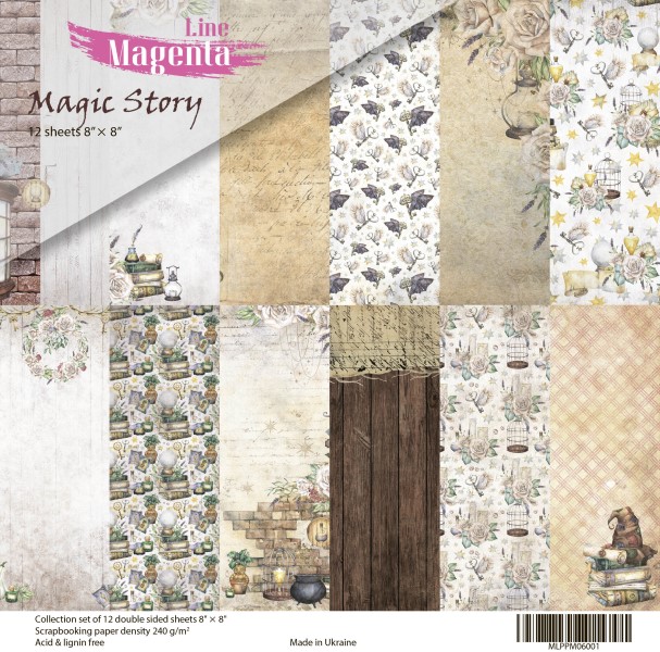 Набір скраппаперу, Magic Story, 12 двосторонніх аркушів, 20х20 см, Magenta Line