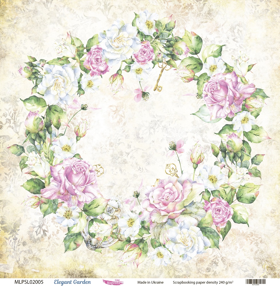 Двусторонняя скрапбумага, Elegant Garden 05, 240 г/м2, 30,5х30,5 см, Magenta Line