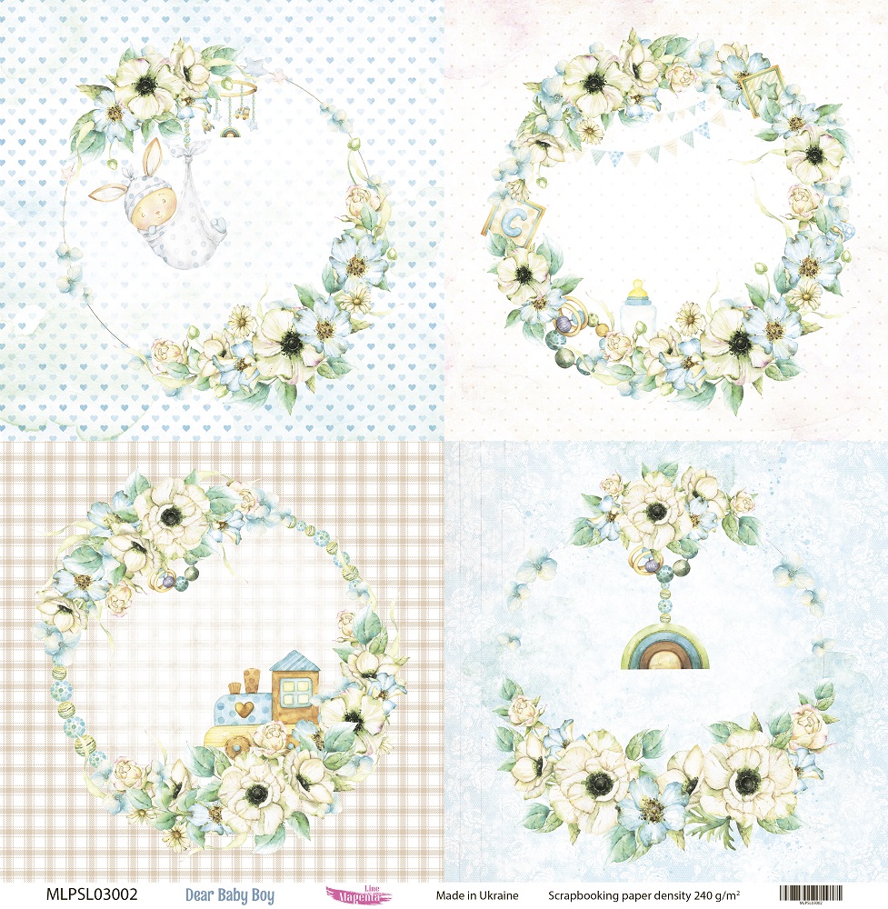 Двусторонняя скрапбумага, Dear Baby Boy 02, 240 г/м2, 30,5х30,5 см, Magenta Line