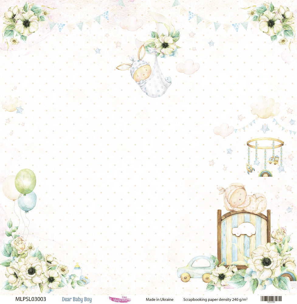 Двусторонняя скрапбумага, Dear Baby Boy 03, 240 г/м2, 30,5х30,5 см, Magenta Line