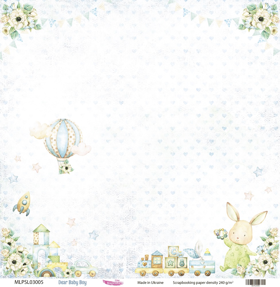 Двусторонняя скрапбумага, Dear Baby Boy 05, 240 г/м2, 30,5х30,5 см, Magenta Line