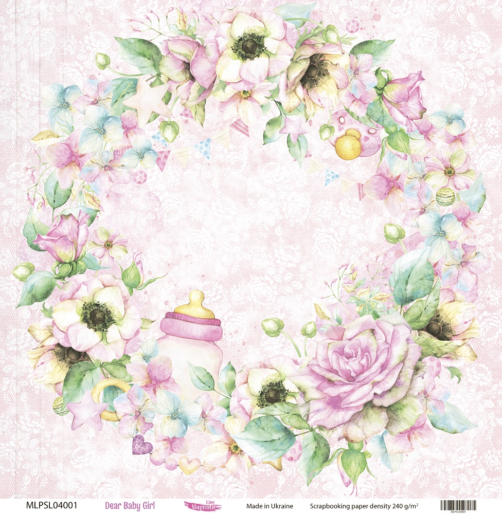 Двусторонняя скрапбумага, Dear Baby Girl 01, 240 г/м2, 30,5х30,5 см, Magenta Line