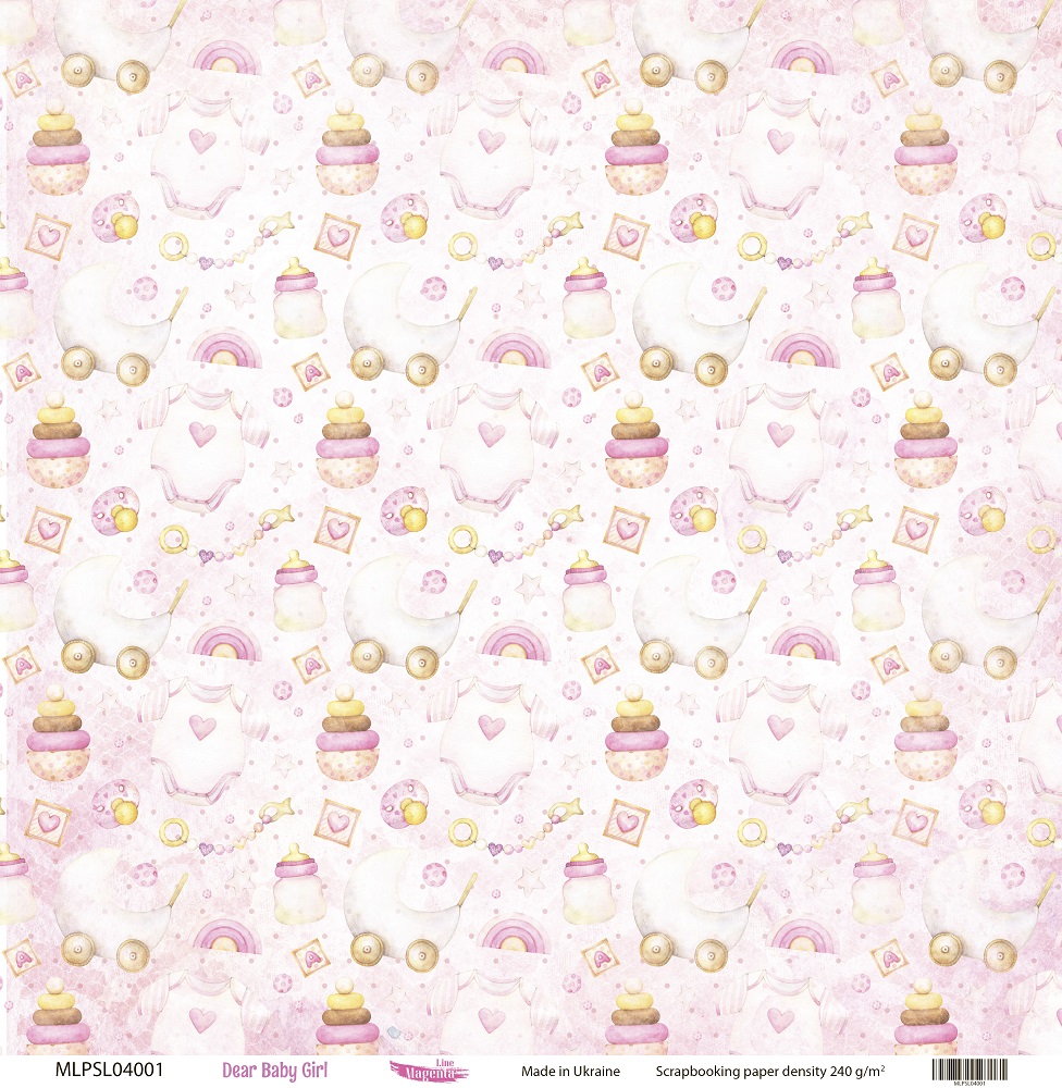 Двусторонняя скрапбумага, Dear Baby Girl 01, 240 г/м2, 30,5х30,5 см, Magenta Line