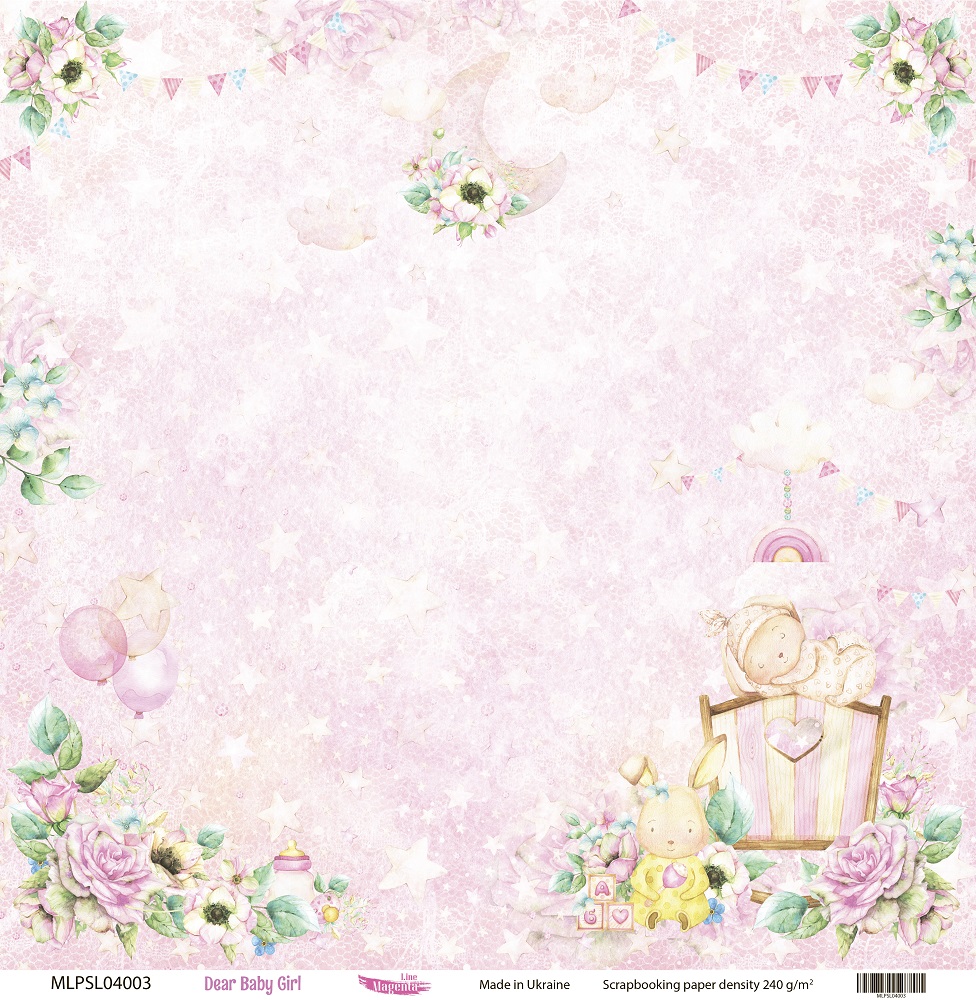 Двусторонняя скрапбумага, Dear Baby Girl 03, 240 г/м2, 30,5х30,5 см, Magenta Line