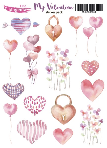 Набор наклеек My Valentine 04 Сердца - воздушные шары, 13x18 см, Magenta Line