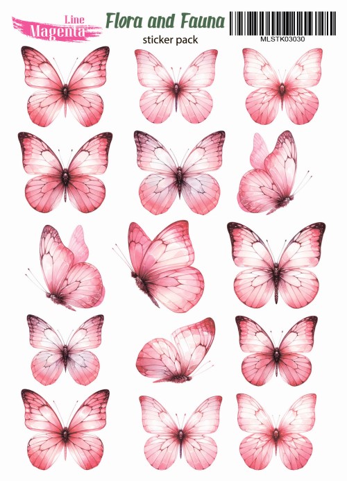 Наклейки, Magic Story Flora and Fauna Метелики рожеві MLSTK03030, 13х18 см, Magenta Line