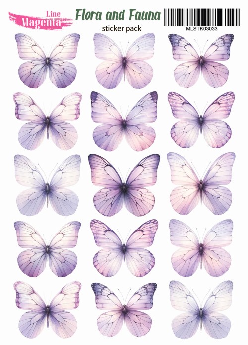 Наклейки, Magic Story Flora and Fauna Метелики бузкові MLSTK03033, 13х18 см, Magenta Line