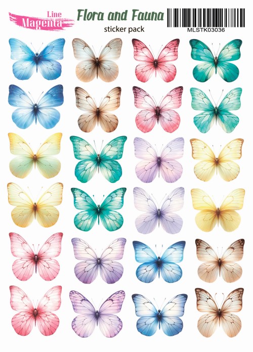 Наклейки, Magic Story Flora and Fauna Метелики міні MLSTK03036, 13х18 см, Magenta Line