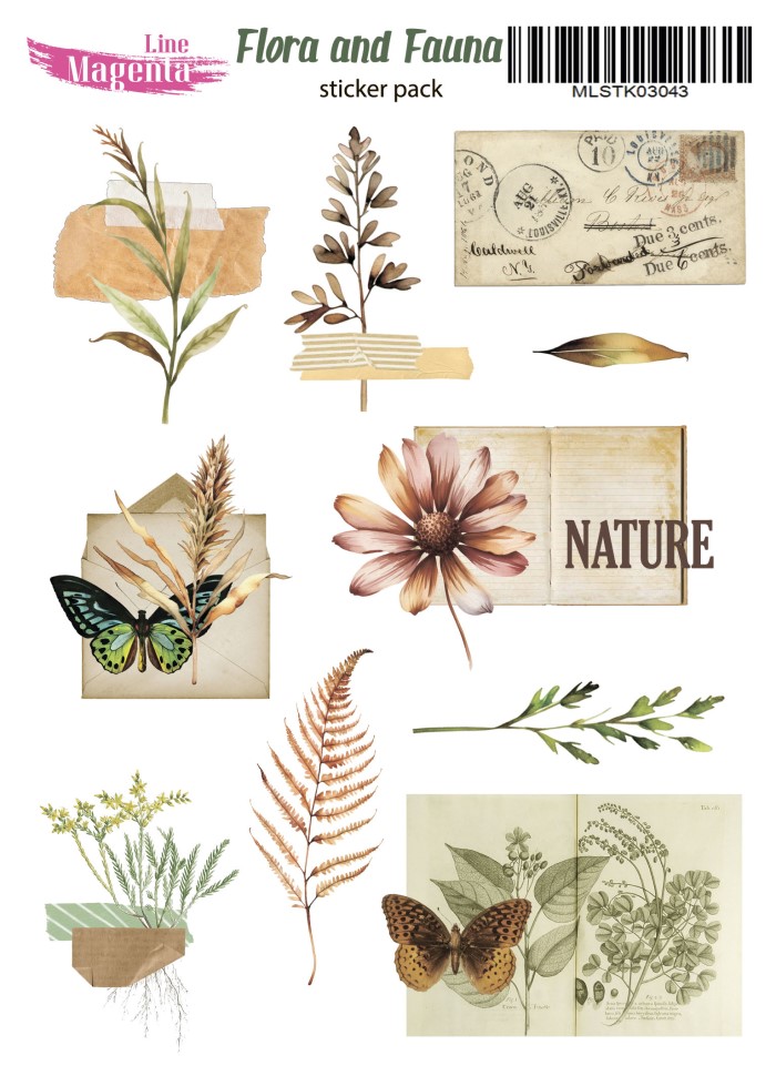 Наклейки, Flora and Fauna Гербарій колажі MLSTK03043, 13х18 см, Magenta Line