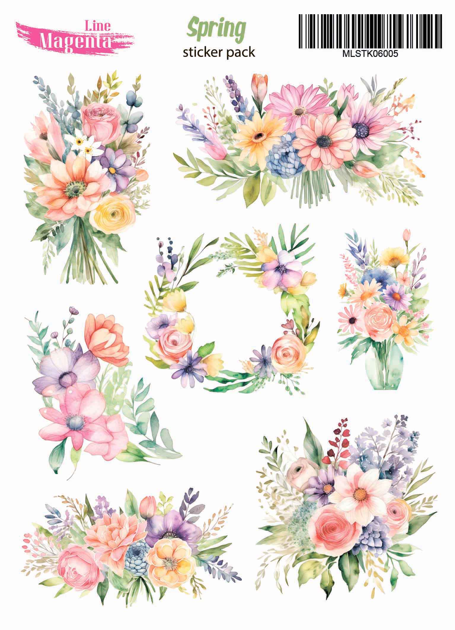 Наклейки Spring Весенние букеты MLSTK06005, 13х18 см, Magenta Line
