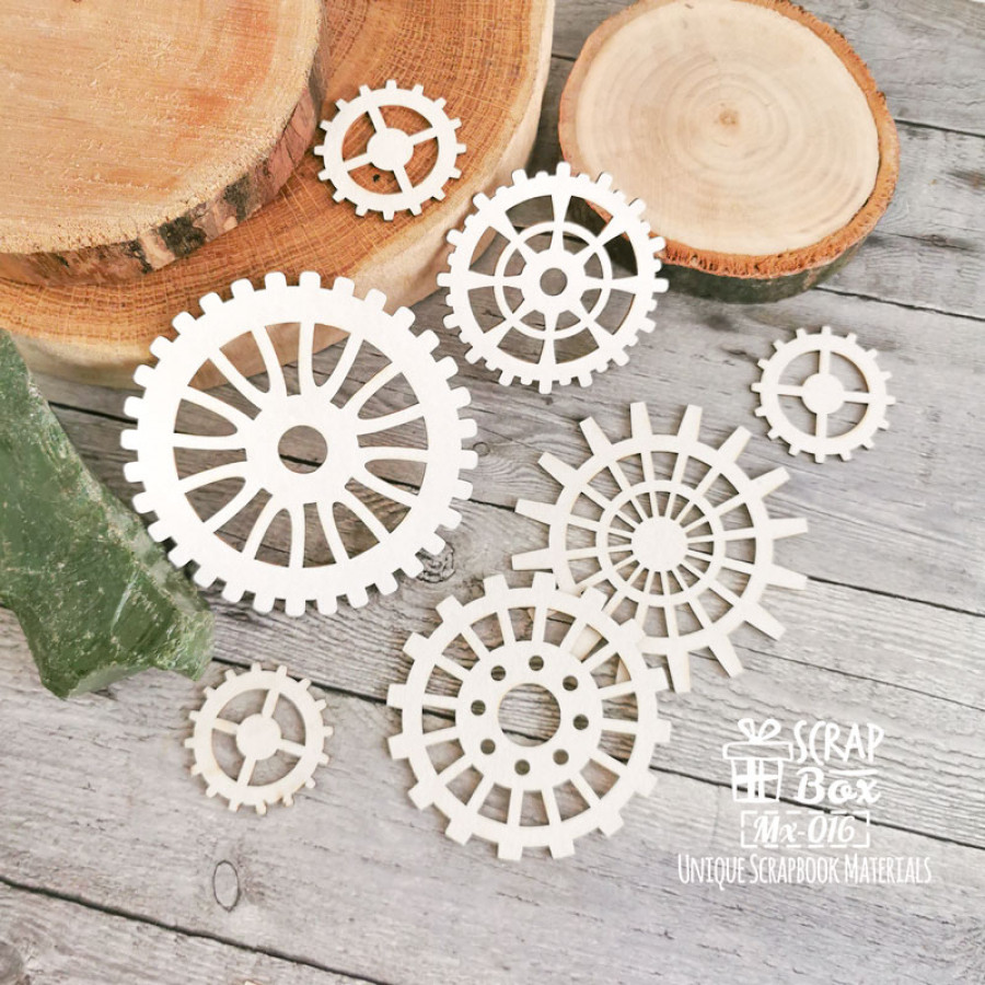 Чипборд набор больших шестеренок, 7шт, 8х8см, 5х5см, 3х3см, Scrapbox