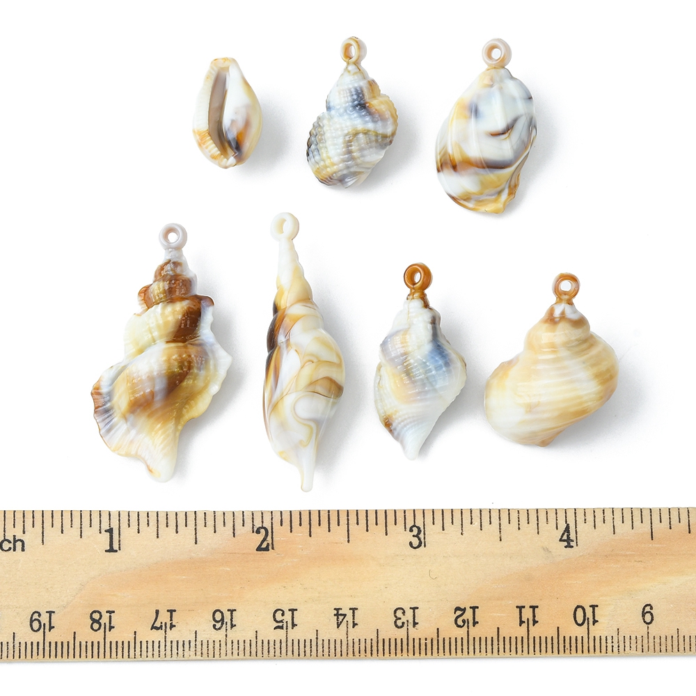 Набір підвісок, Морськи ракушки, 7 шт, від 20 до 45 мм, акрил