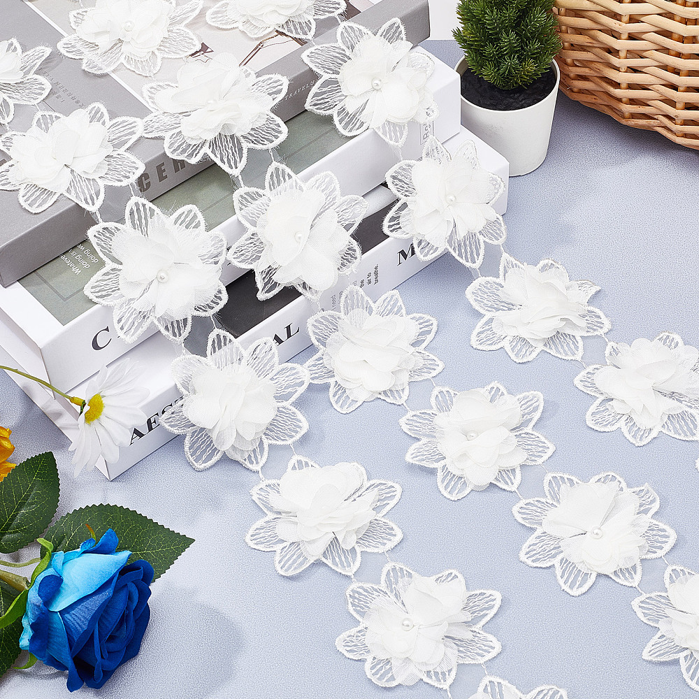 Мереживна стрічка Квітка з шифоном, ширина 75 мм, довжина бл. 90 см