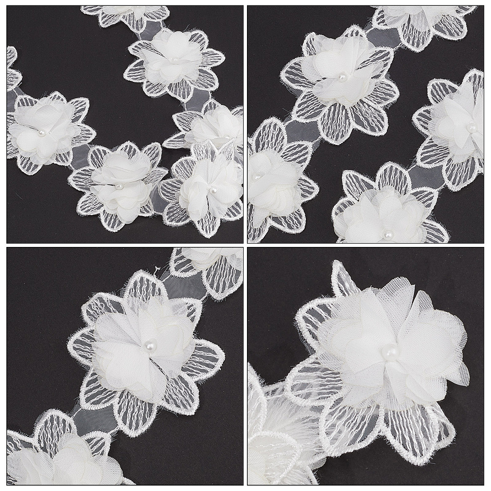 Мереживна стрічка Квітка з шифоном, ширина 75 мм, довжина бл. 90 см