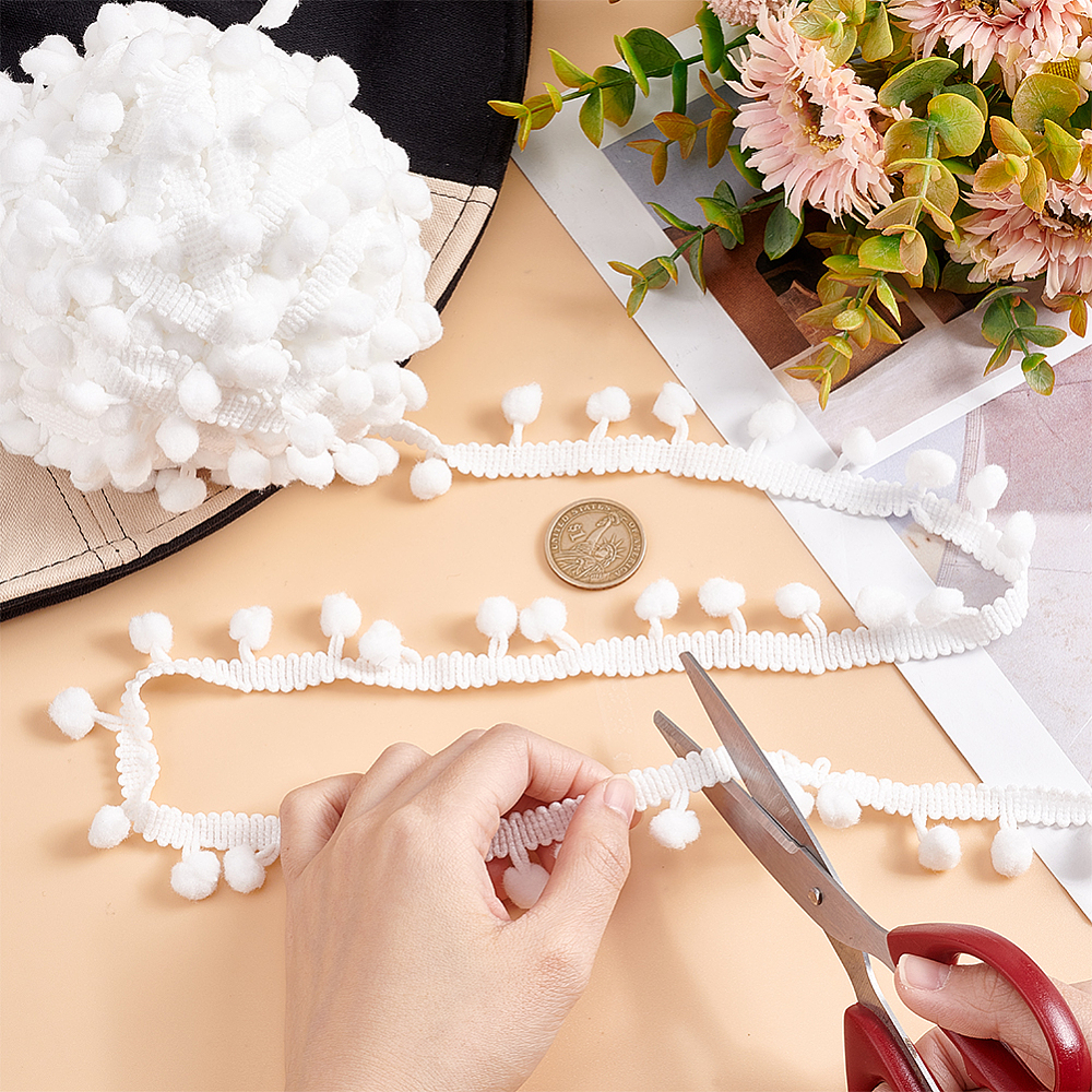 Тесьма с помпонами, белая, 24 мм, помпон 8 мм, 90 см