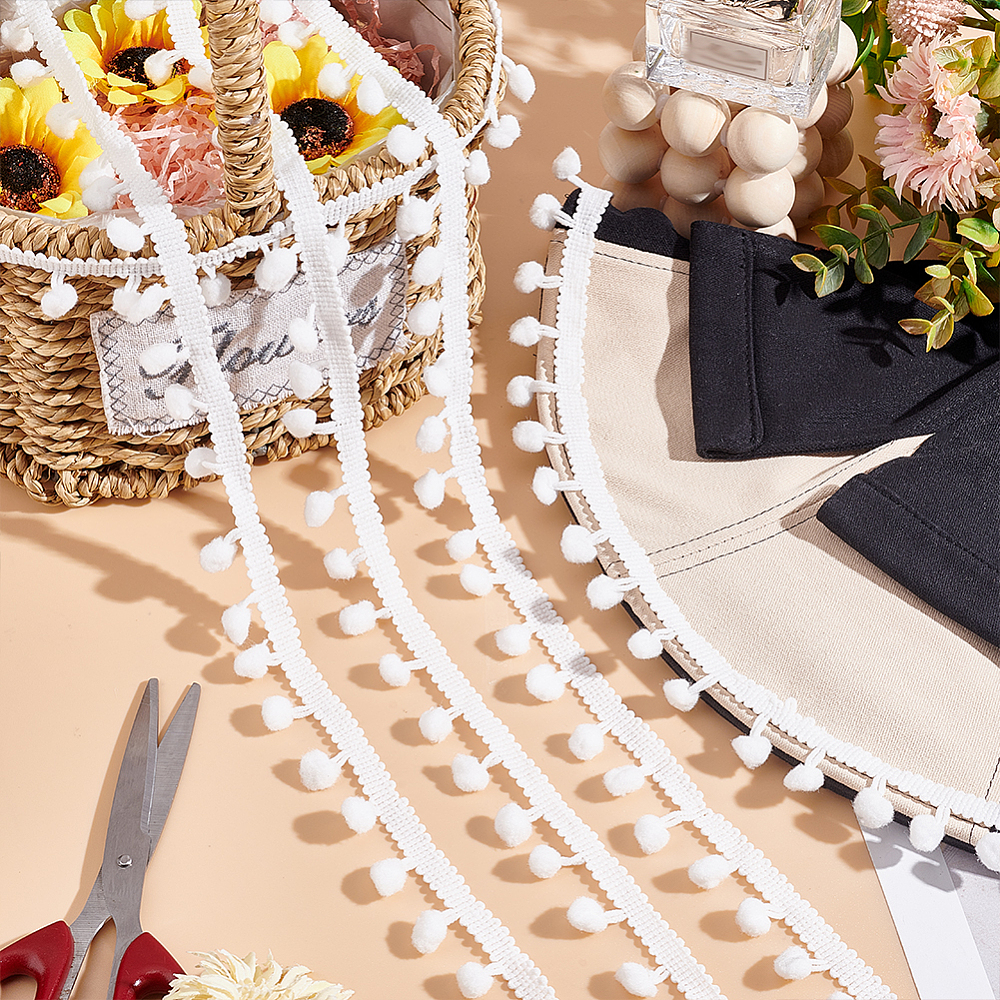 Тесьма с помпонами, белая, 24 мм, помпон 8 мм, 90 см