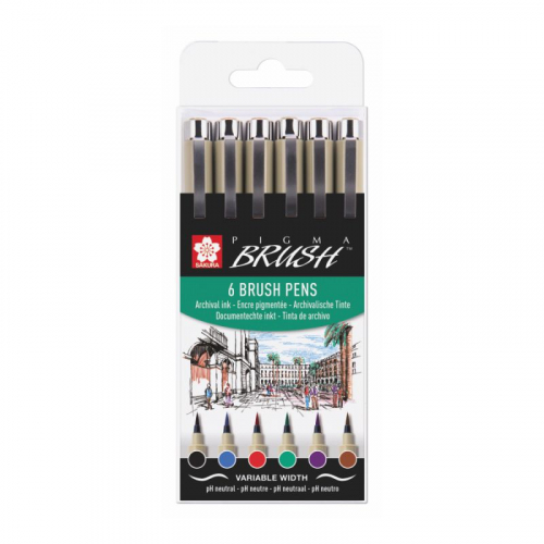 Набір лінер-пензлів, Pigma Brush Basic 6 кол, Sakura