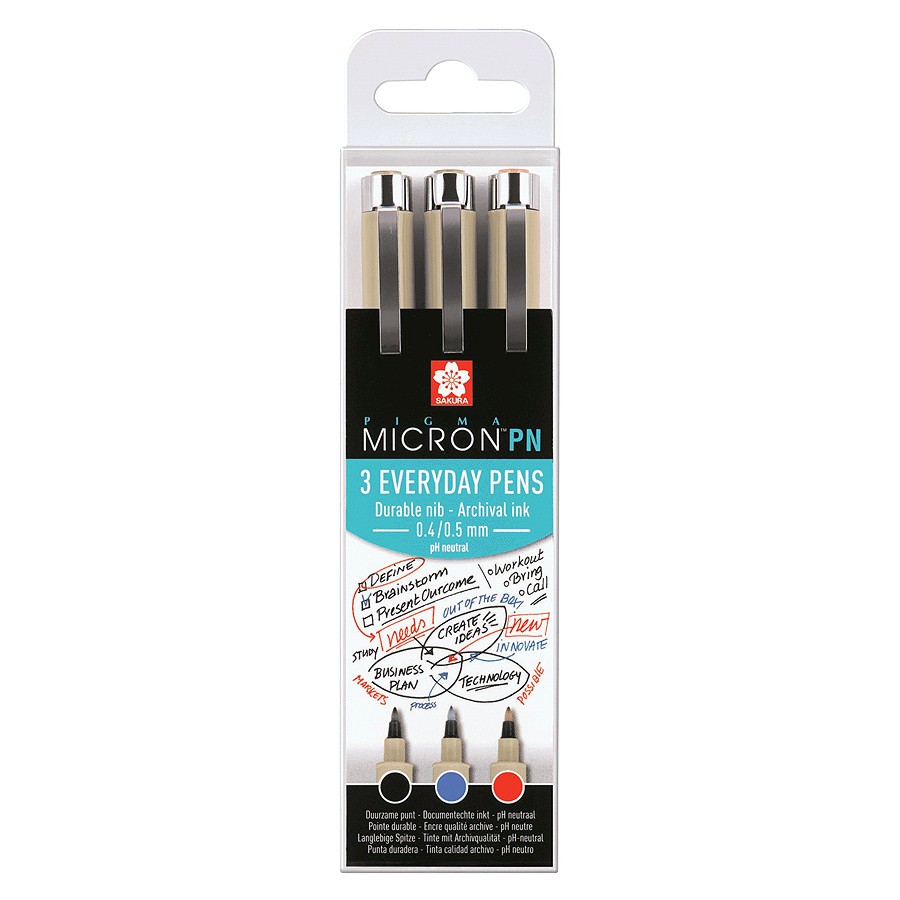 Набор ручек Pigma Micron pn Office, 3 шт, черный, синий, красный, Sakura